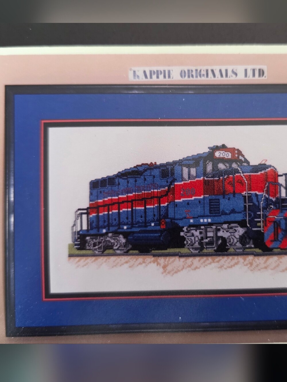 Blue and Red Train Cross Stitch Wall Art kit